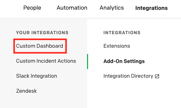 A screenshot of the PagerDuty UI indicating where to find an add-on in the Integrations menu