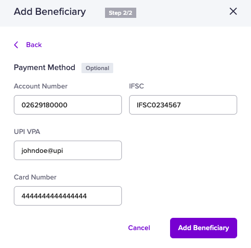 Add Beneficiary - Step 2