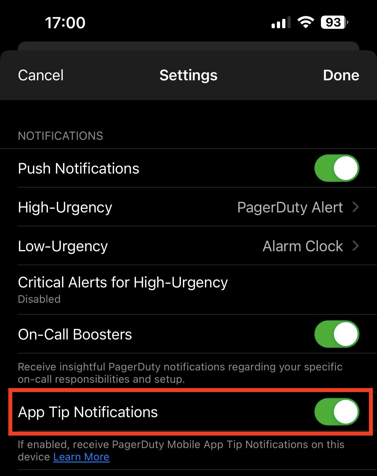 iOS: App Tip Notifications toggle