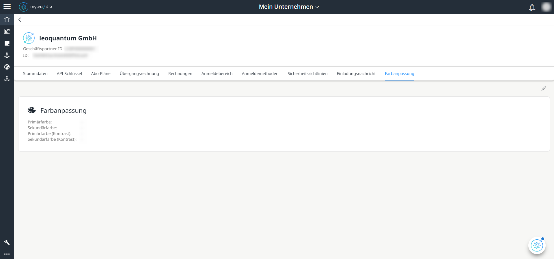 Mein Unternehmen - Tab "Farbanpassung"