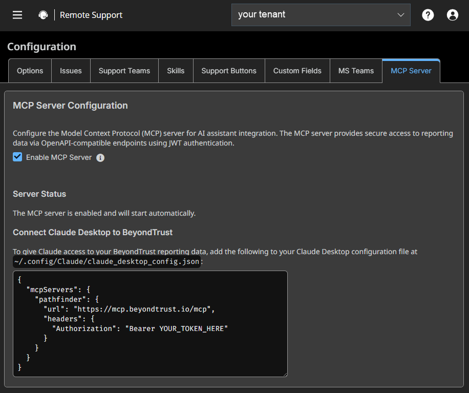 Image of Remote Support MCP Server Configuration