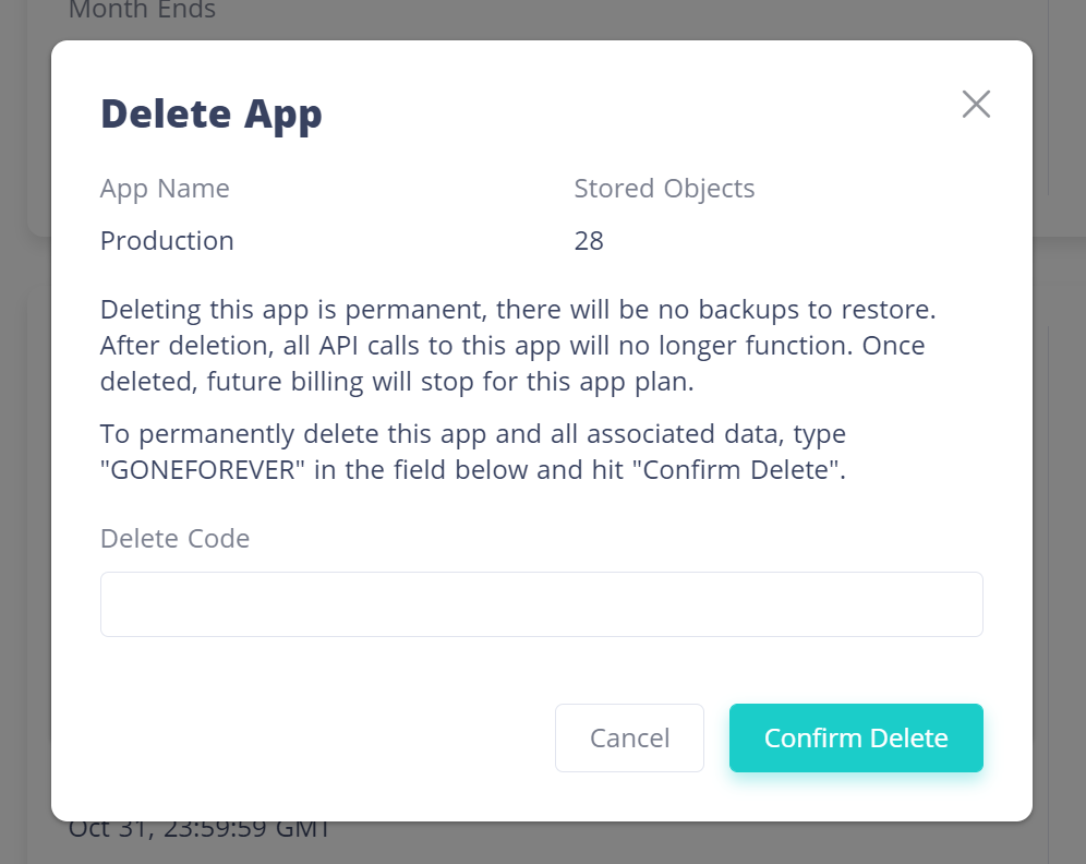 Delete App modal