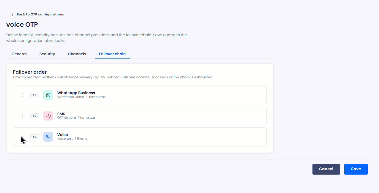 Screenshot with setting thew failover chain order