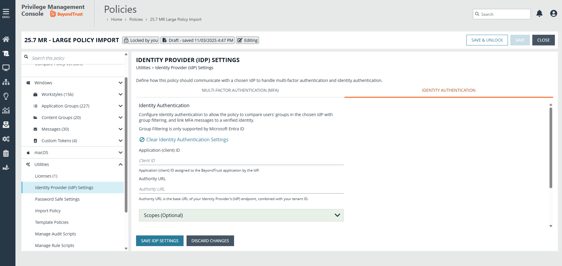 Configuration in the Policy Editor