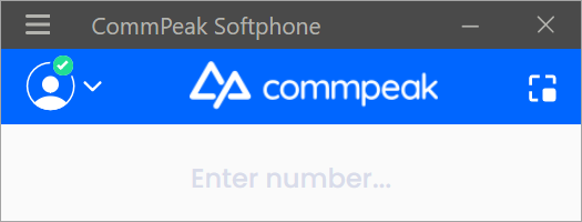 Screenshot of the CommPeak Softphone dial pad: mini mode