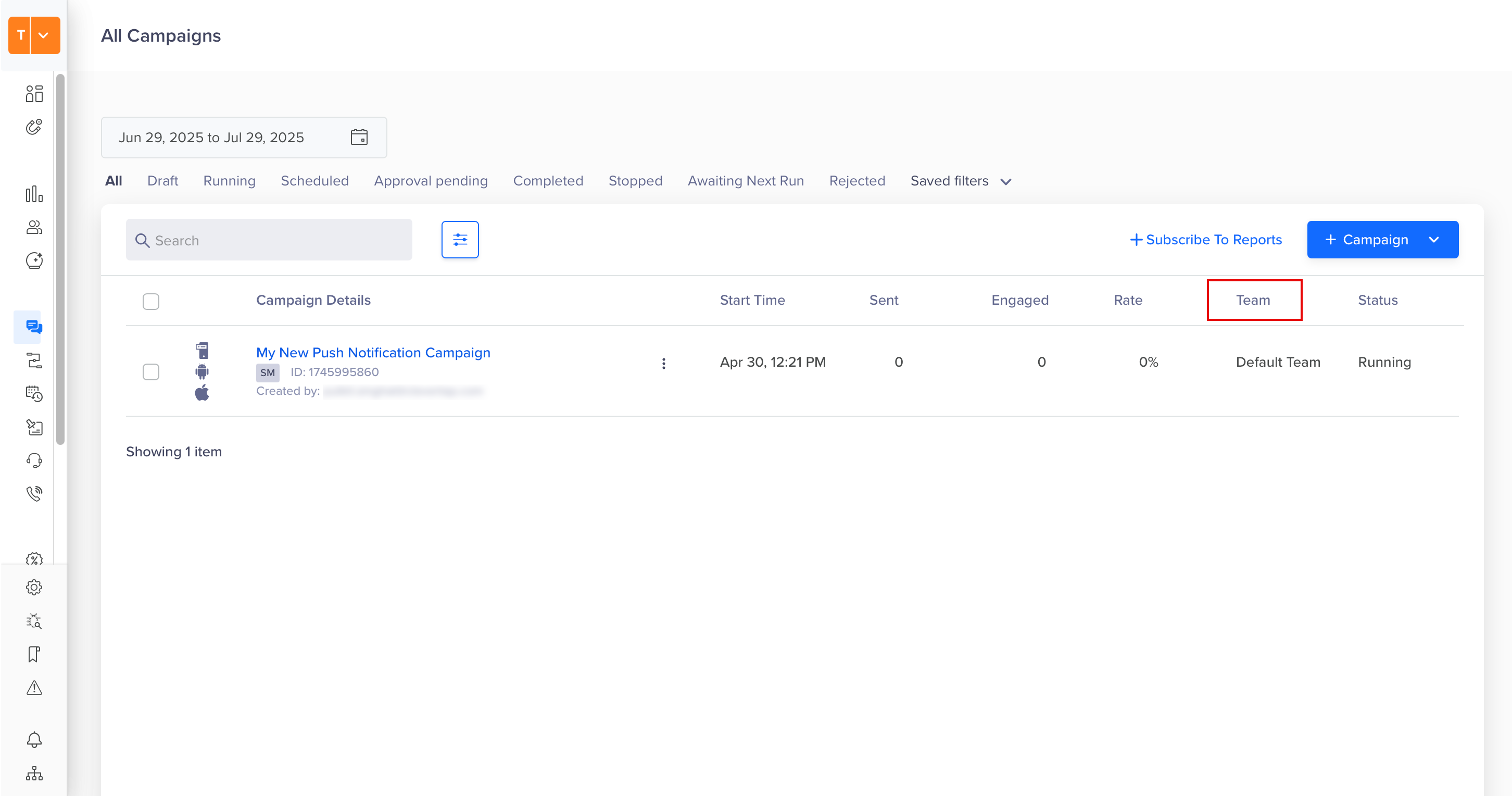 Teams in Campaign Listing