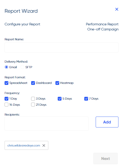 The Report Wizard for a Run Once campaign