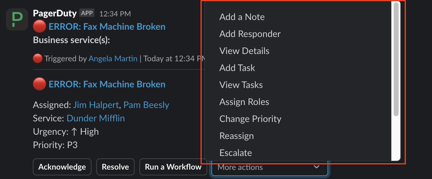 Incident actions in Slack