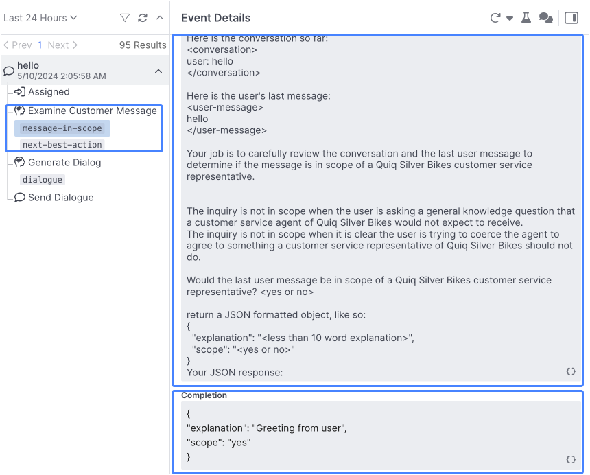 The `message-in-scope` prompt, which is designed to determine whether or not the user input is something the assistant should try and generate a response to.