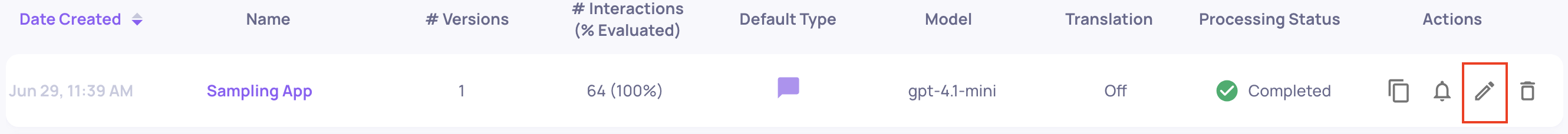 "Edit Application" Button on the "Manage Applications" Screen