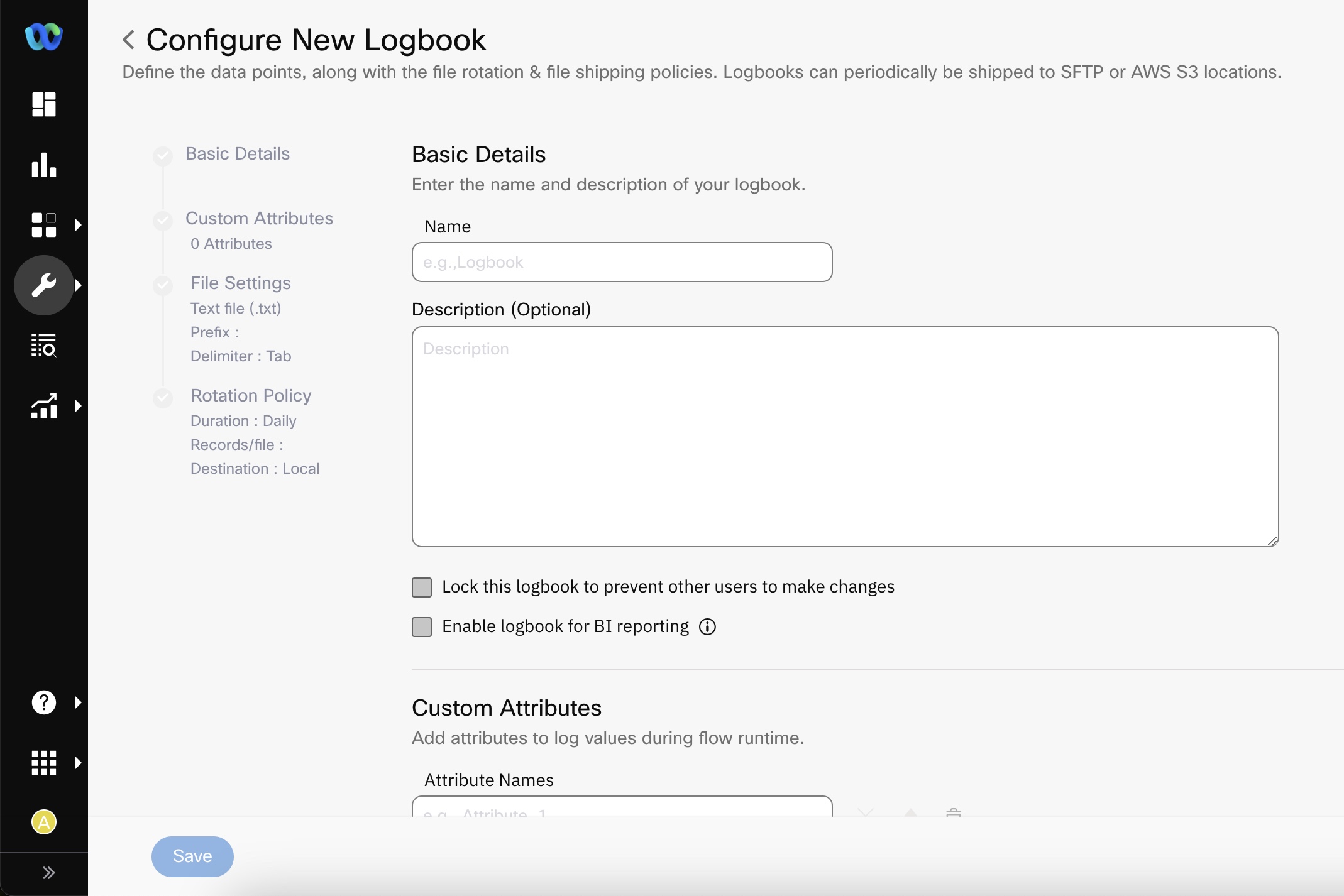 Screenshot displaying the basic details of the logbook