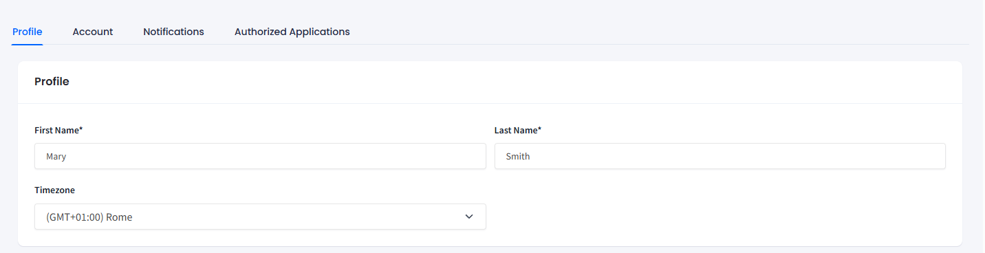Screenshot of the Profile section