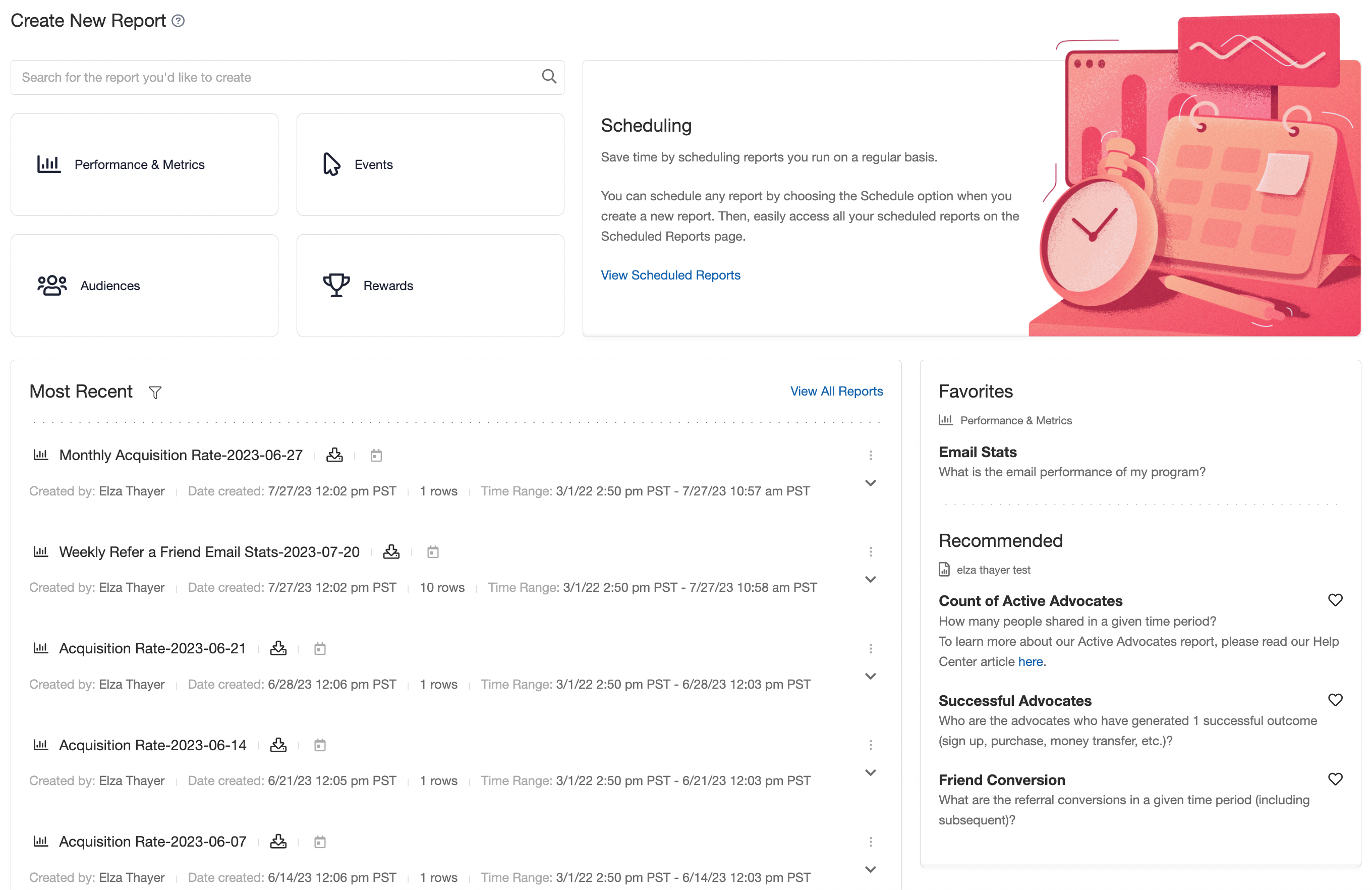 The main Reports page of the Extole platform