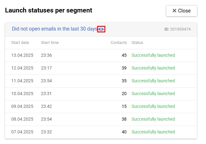 Launch statuses per segment