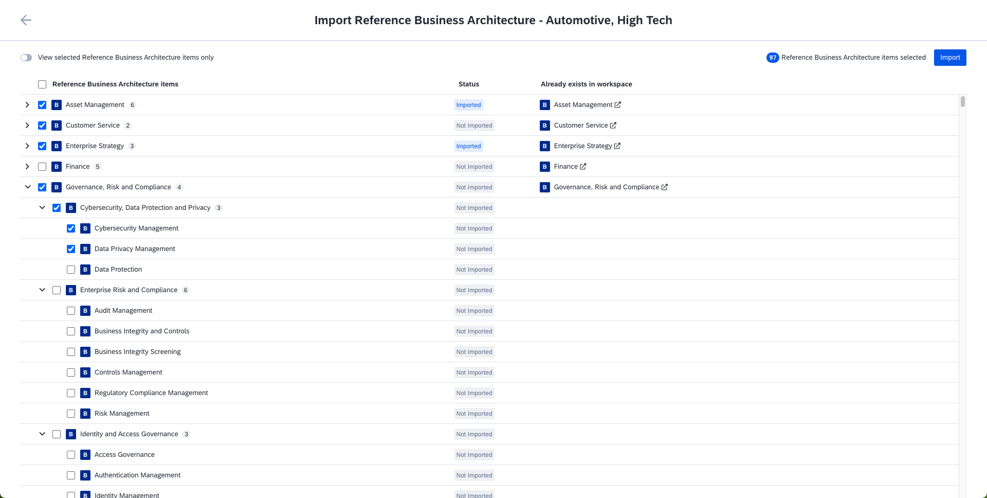 Importing Business Capability Hierarchies from the Reference Business Architecture