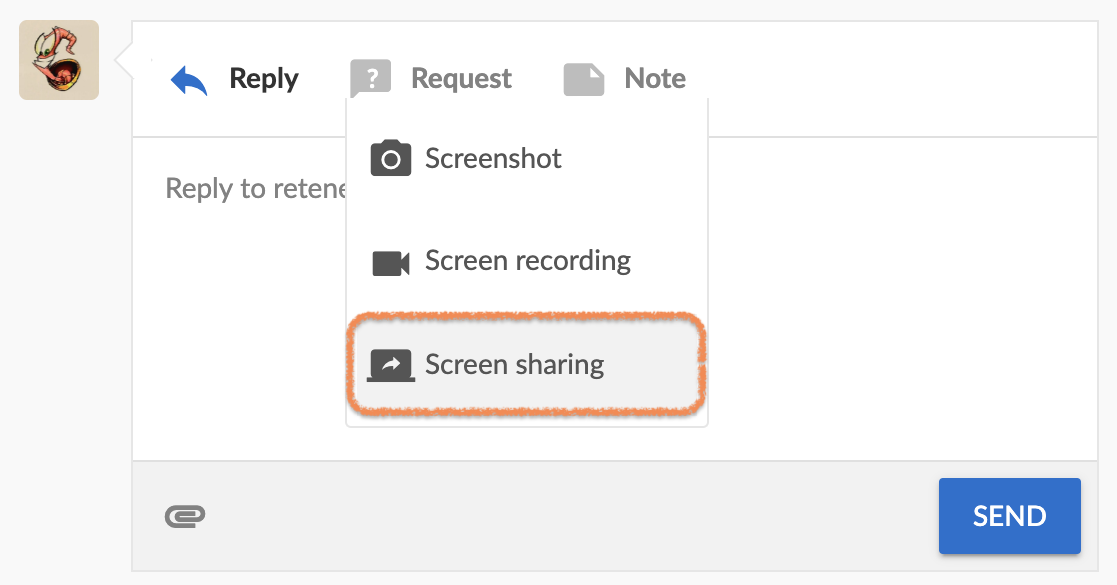 Attaching screen sharing request to a message.