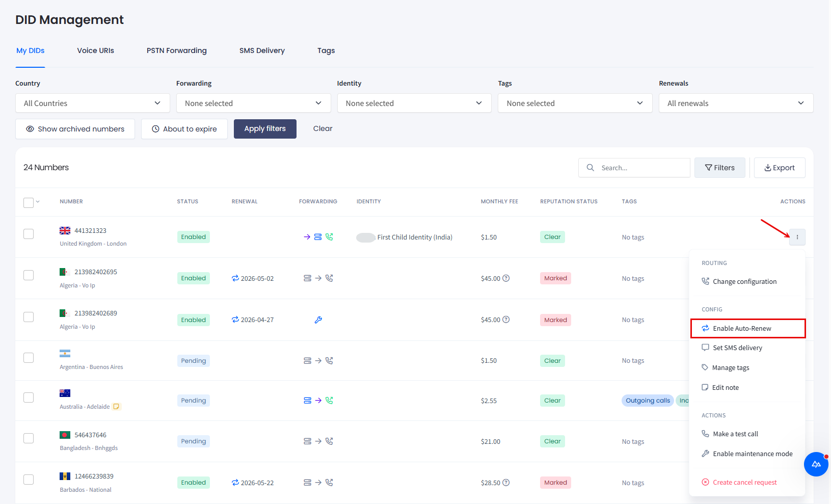 Screenshot with selecting Enable Auto-Renewaction