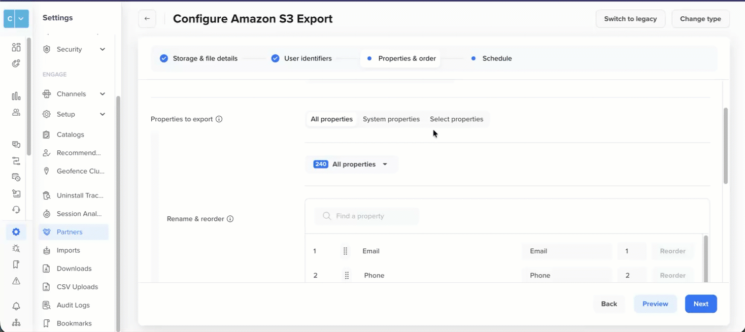 Select User Properties to Export