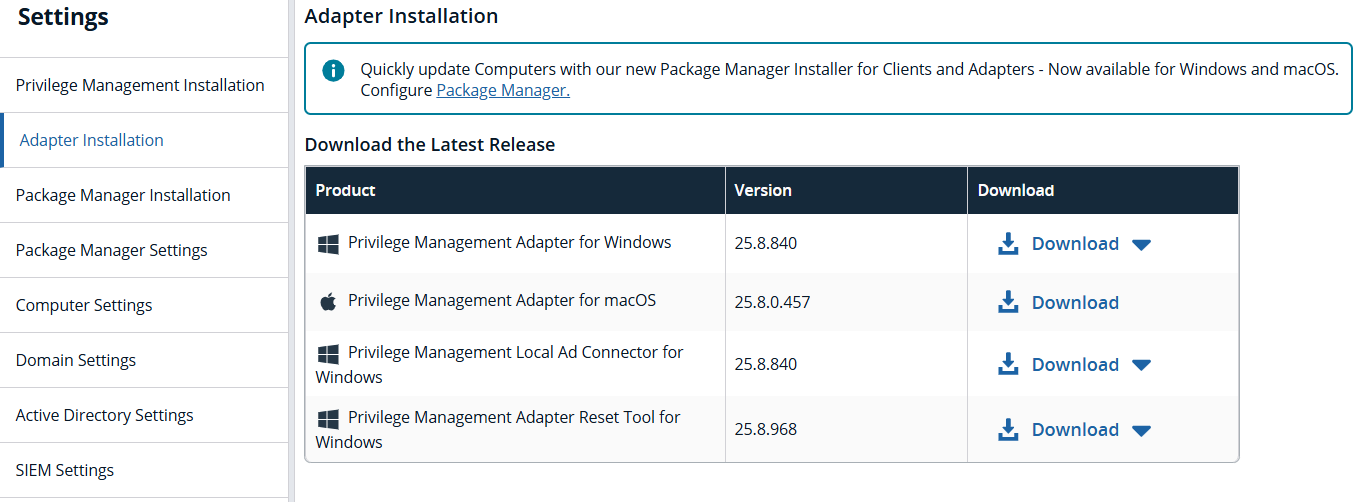 Adapter install download page