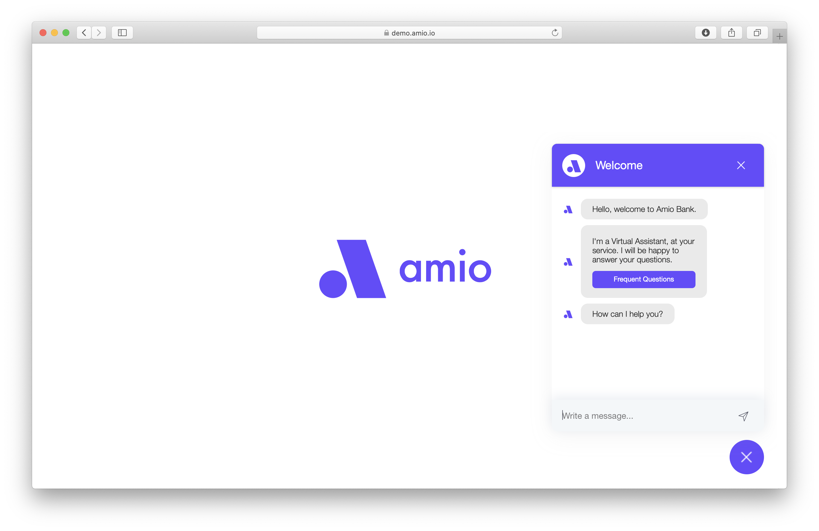 Amio Web Chat embedded in a sample webpage