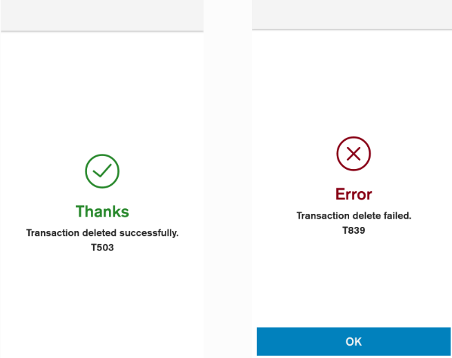 Transaction Completion Confirmation