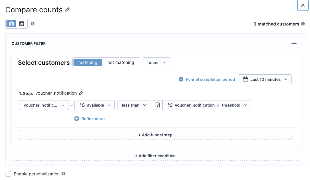 Condition node comparing available_codes attribute to threshold attribute in attributes mode.