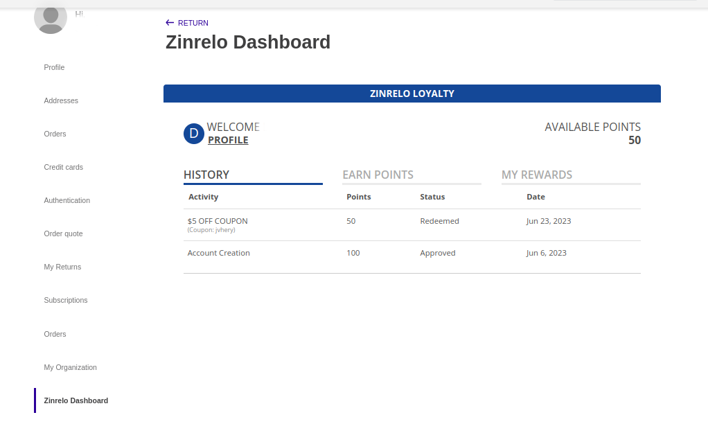 zinrelo dashboard