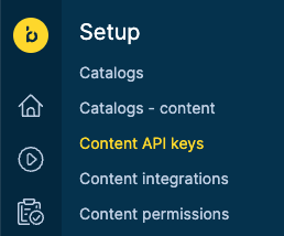 Screenshot of the Setup > Content API keys menu item