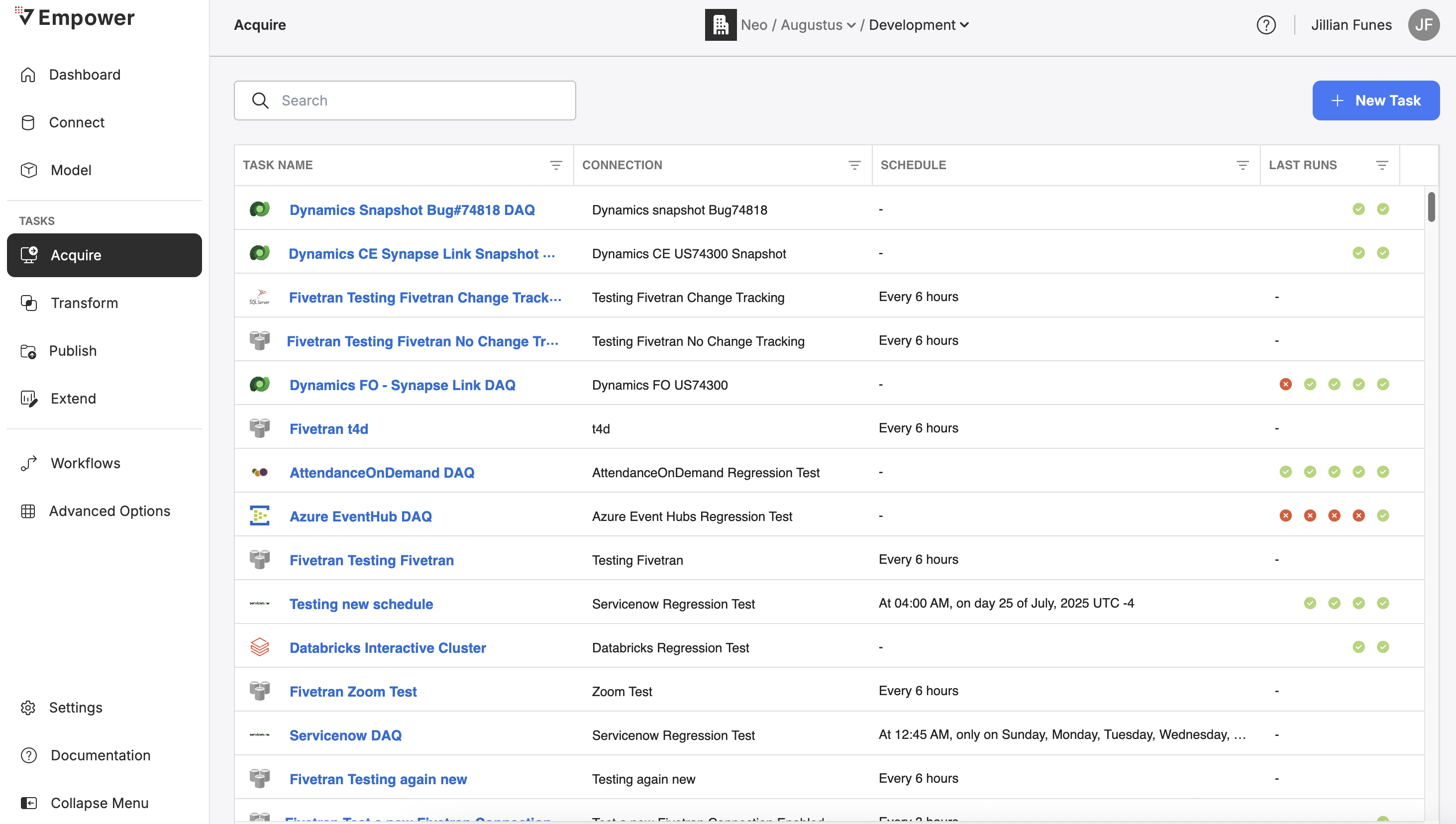 A list of all Acquisition Tasks.