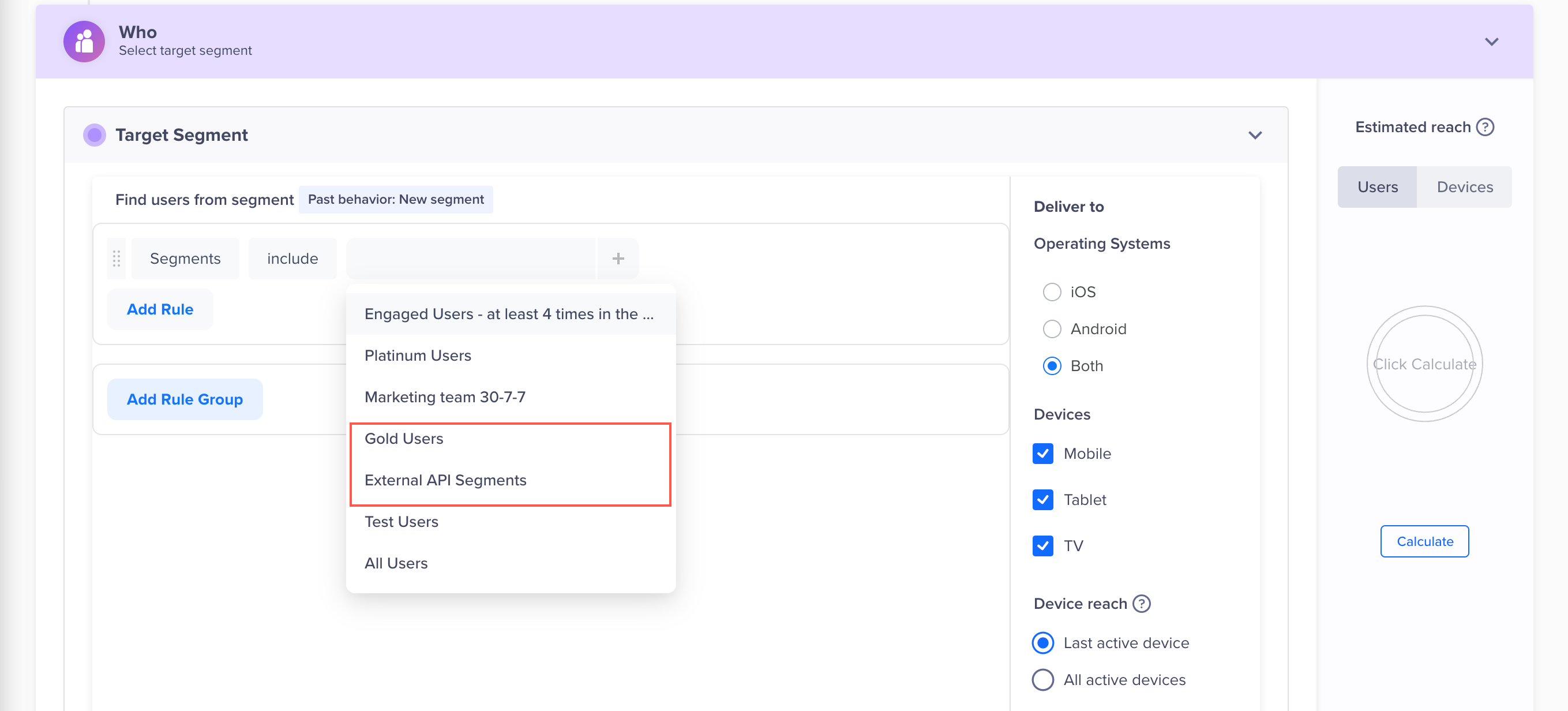 Targetting an API Segment in a Campaign/Journey