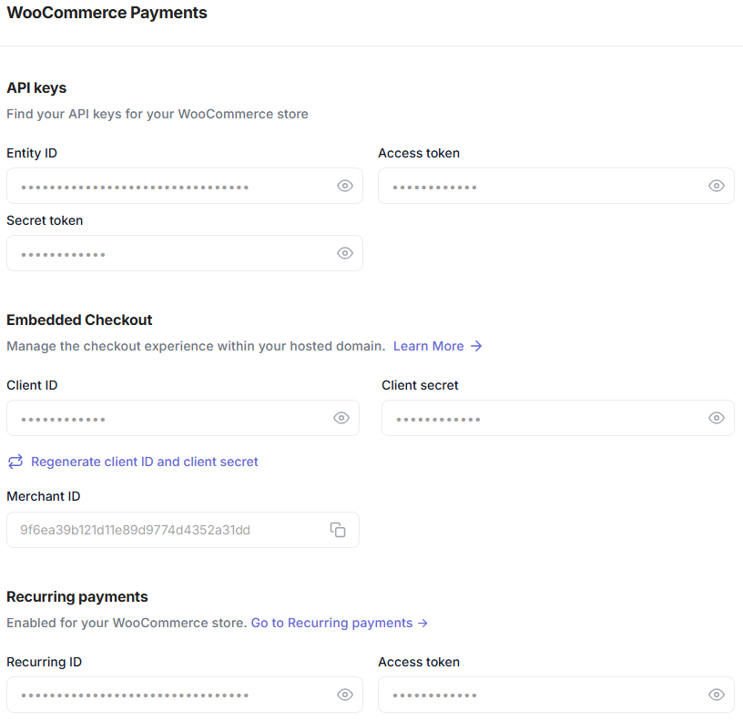 API keys for payment extensions, for example, WooCommerce.