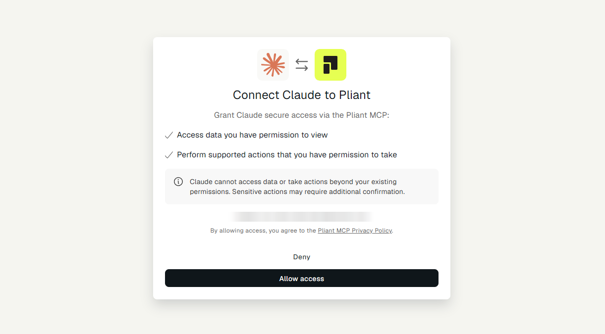 The Pliant consent screen