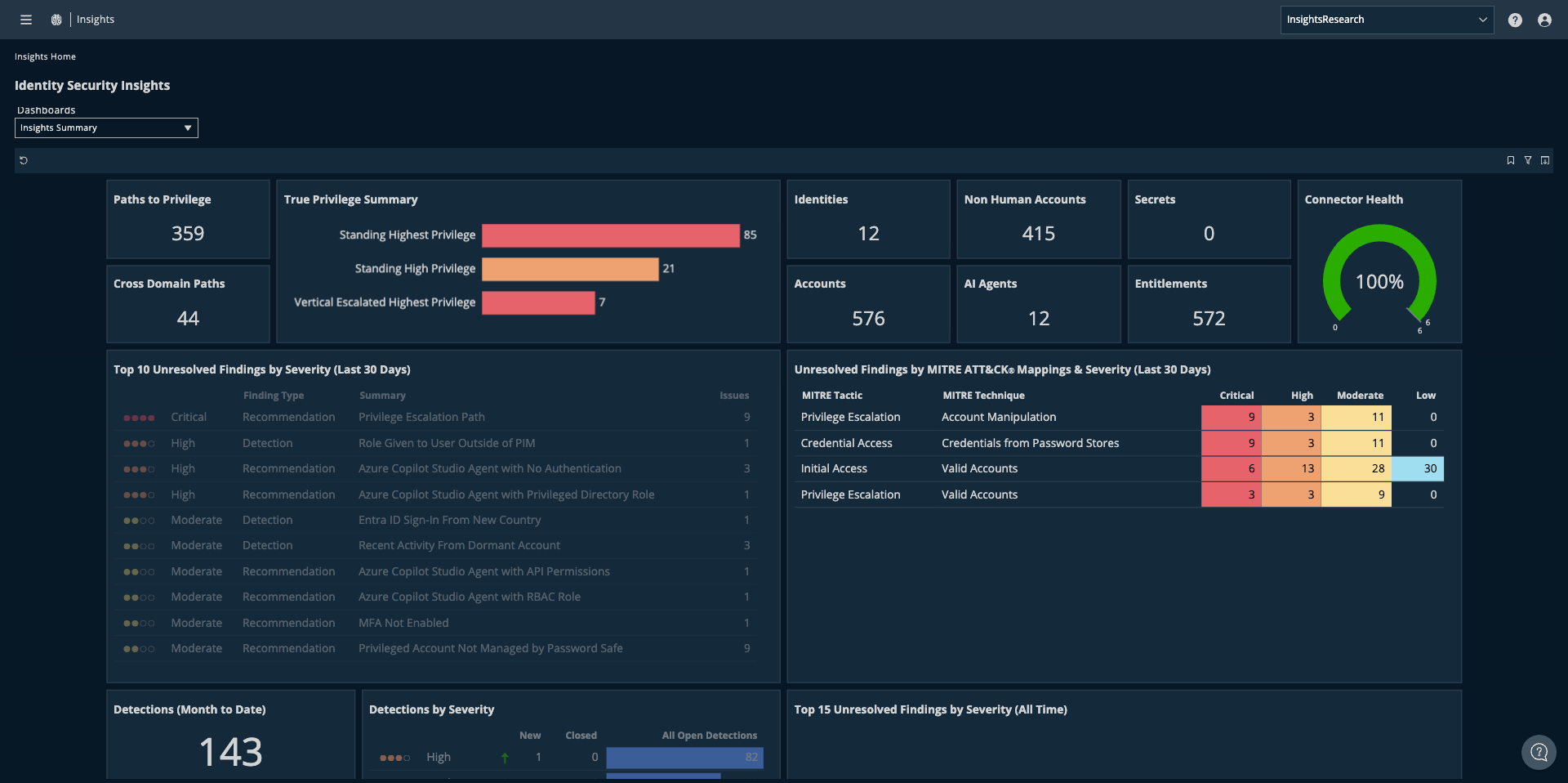 Screenshot showing new UI of Identity Security Insights