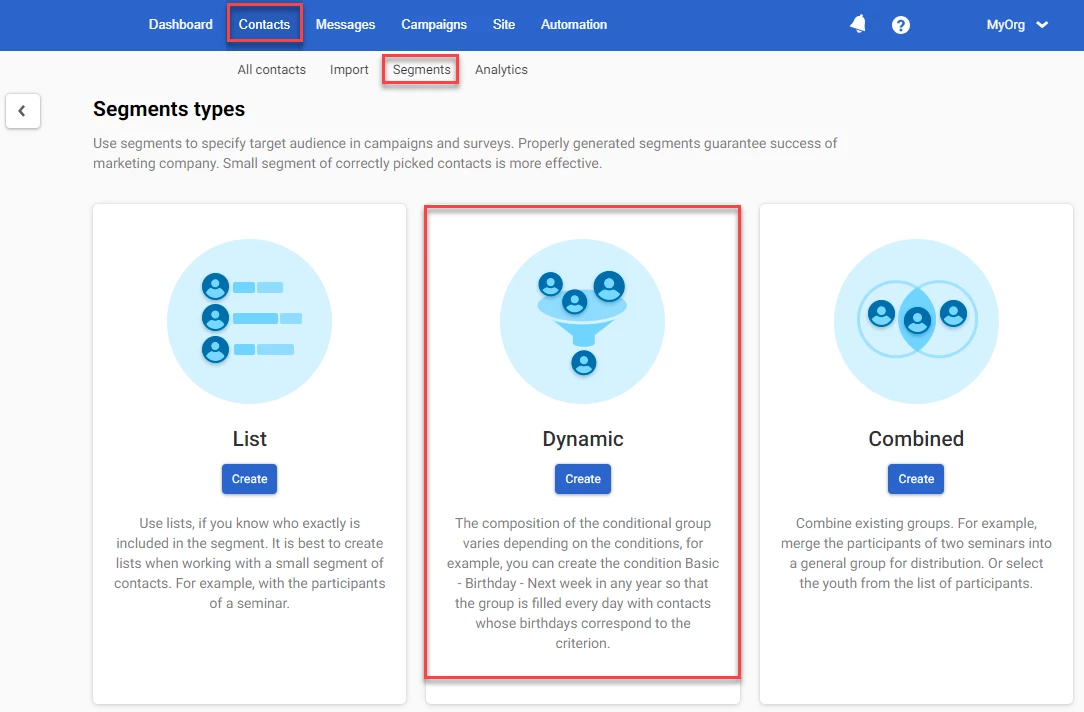 Create a new dynamic segment