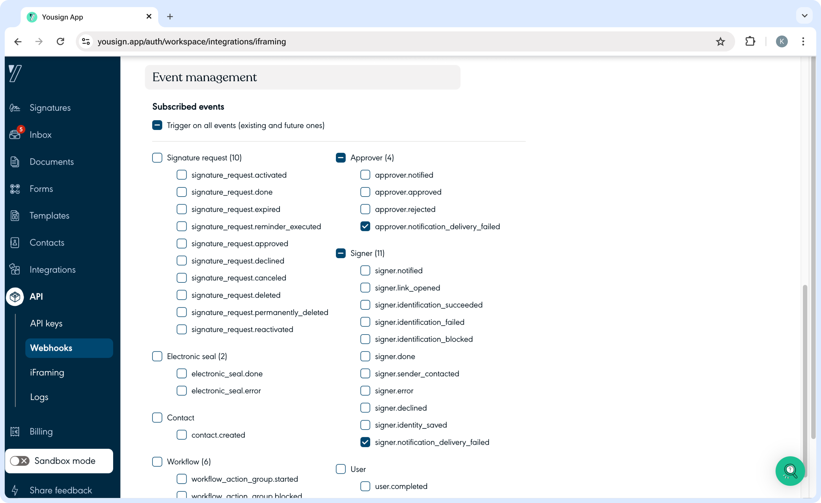 Approvers and Signers delivery failure events