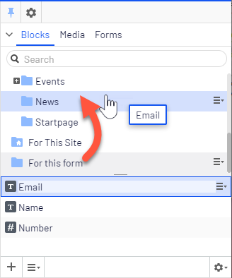 Screenshot of dragging a form element to another folder where moving it for reuse in other forms