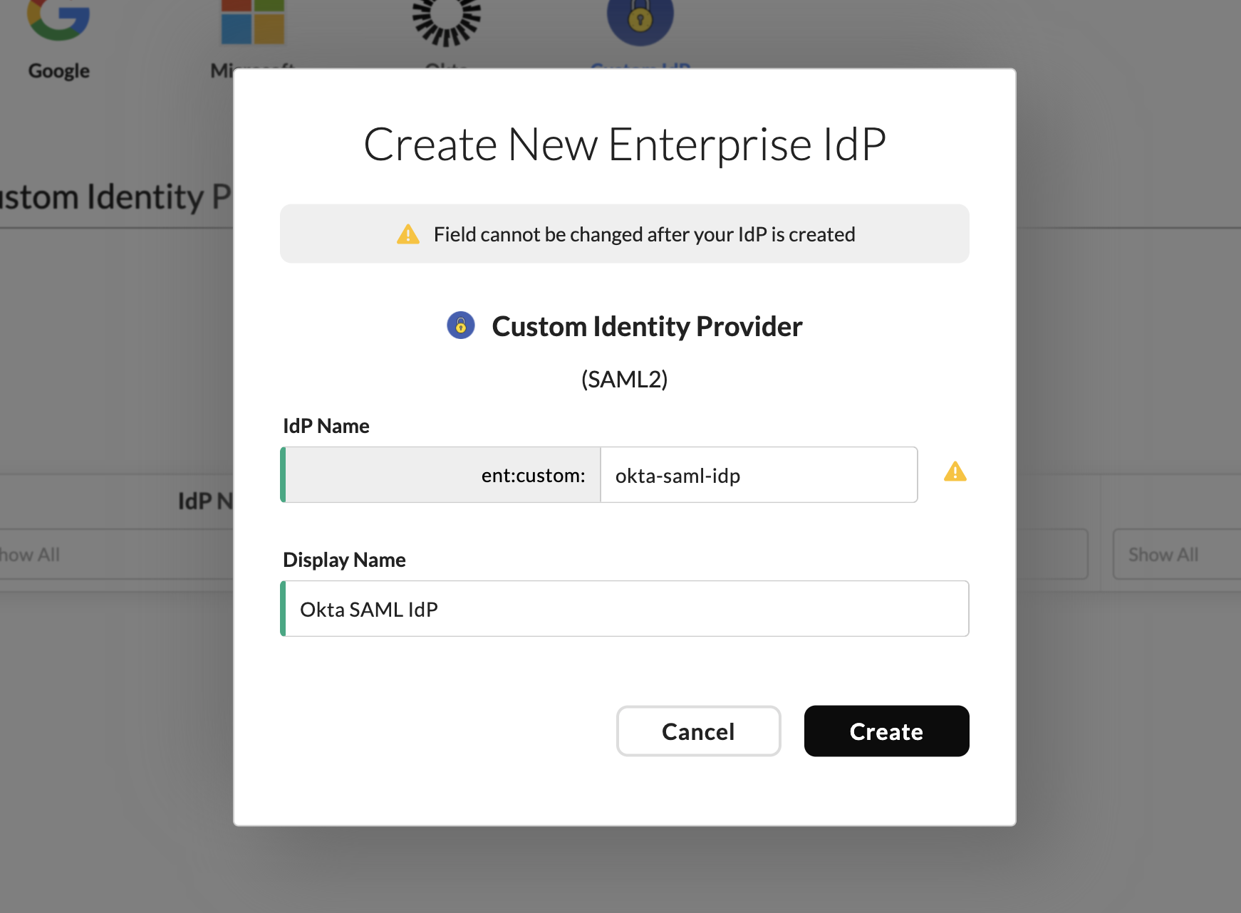 Wristband: Create New Enterprise IdP modal