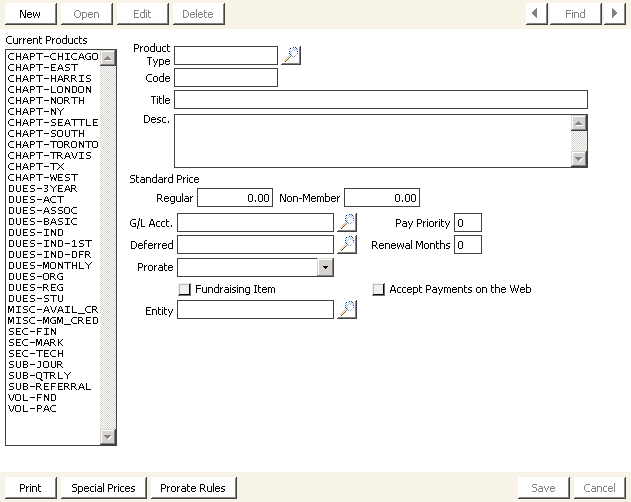Desktop: Billing > Set up module > Products