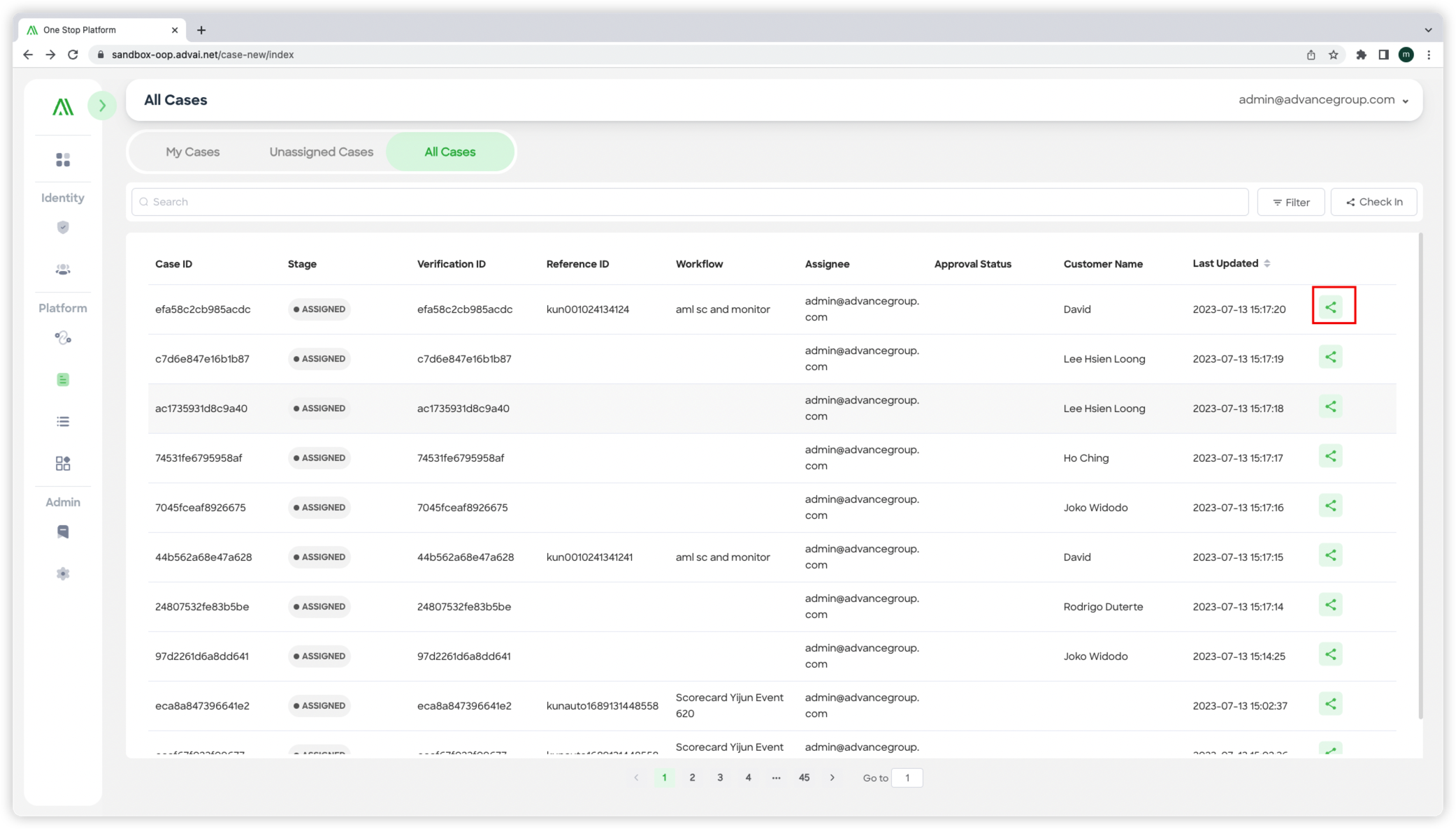 Figure 1 - Assign on the 'All Cases' List