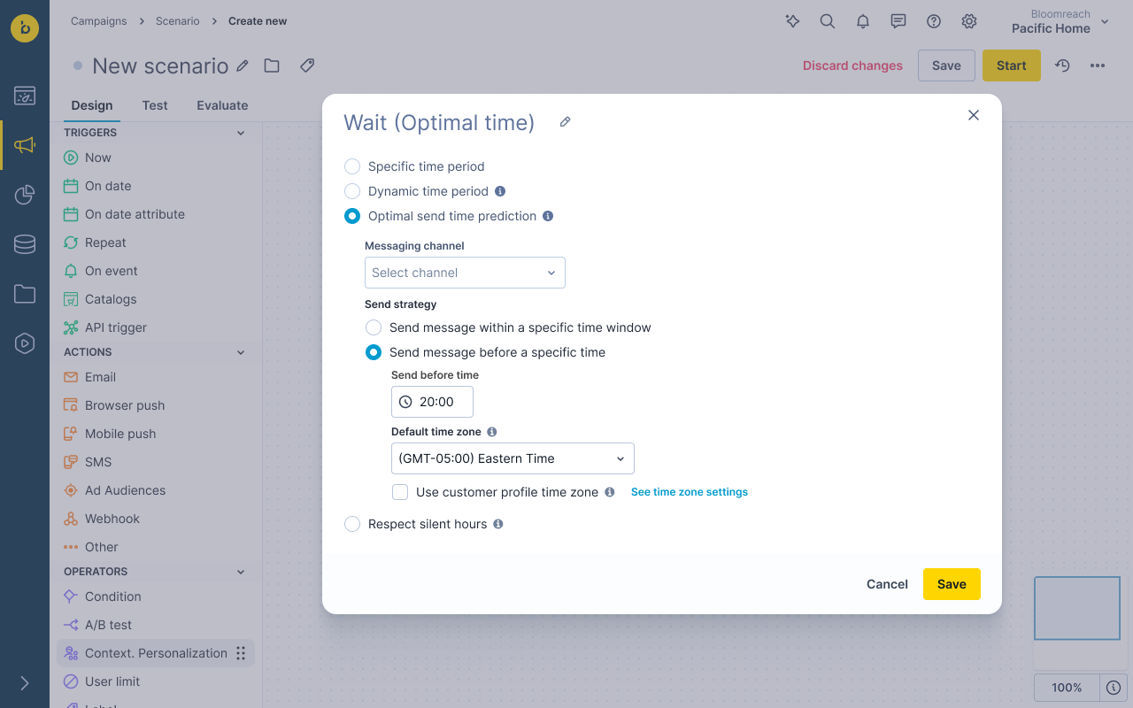 Configure optimal send time in wait nodes.