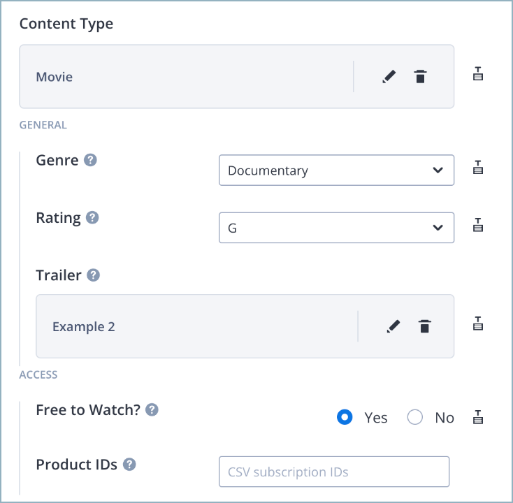 Trailer field under Content Type section