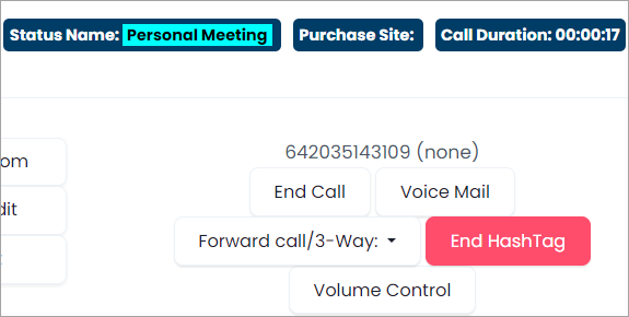 Screenshot with the call action buttons