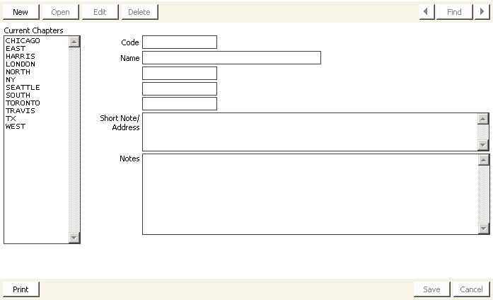 Desktop: Customers > Set up tables > Chapters