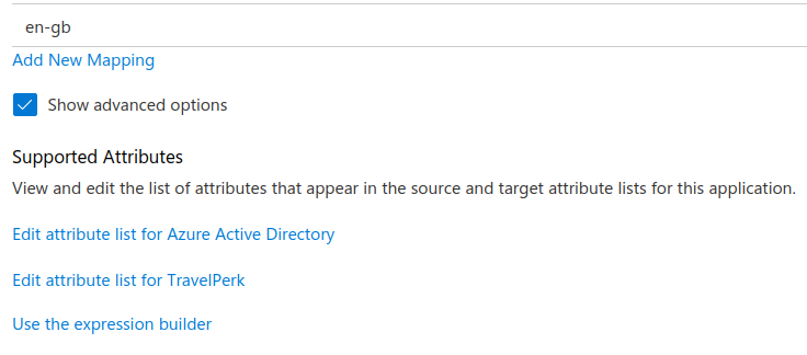 The Microsoft Entra ID attribute list editor showing the advanced options section where new attributes can be added.