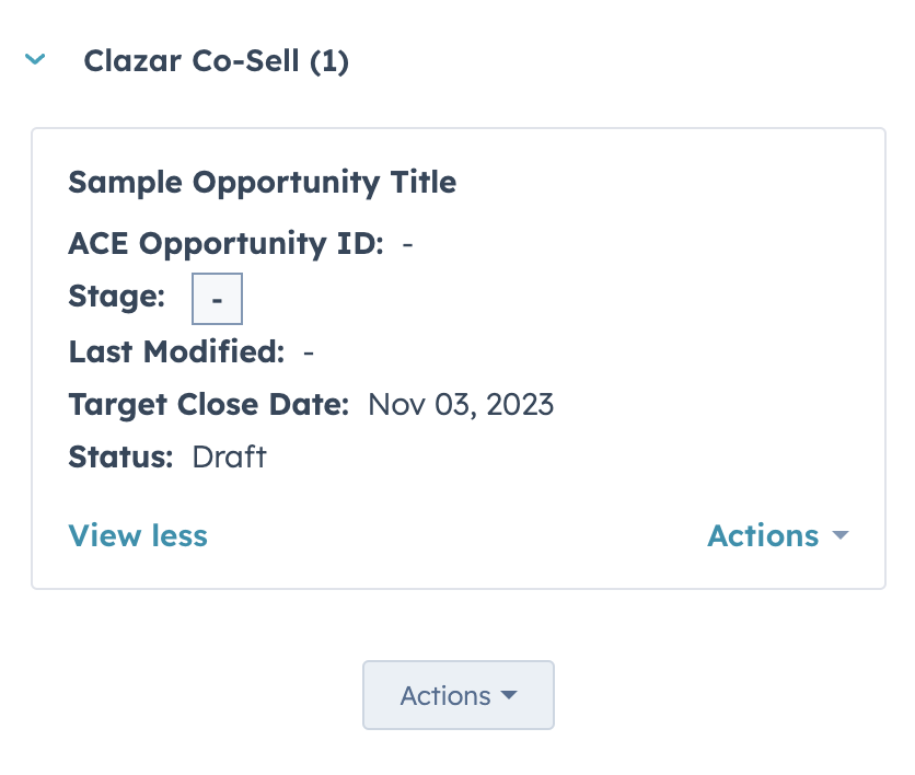 Clazar Co-Sell CRM card with opportunity attached