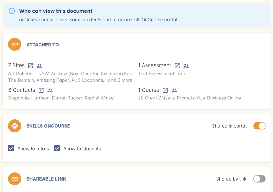 Figure 292. An example of user permissions showing in the document record