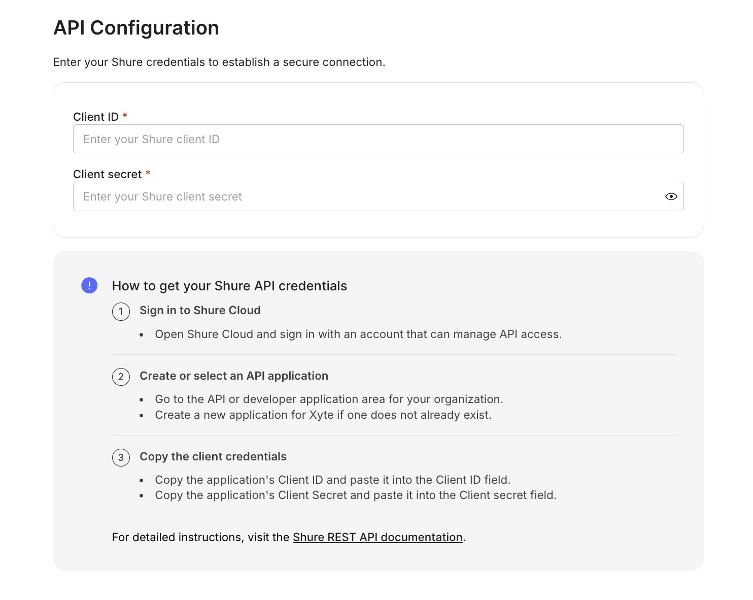Shure API Configuration