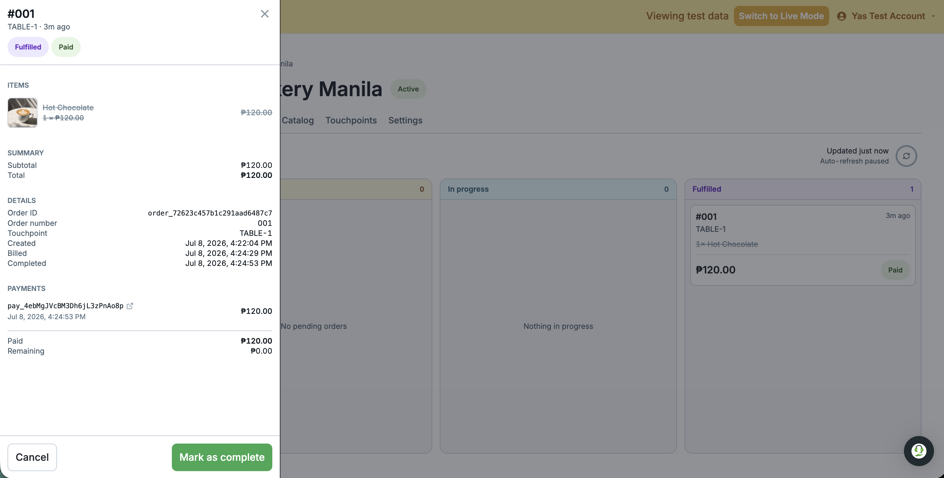 check paid orders from the order table
