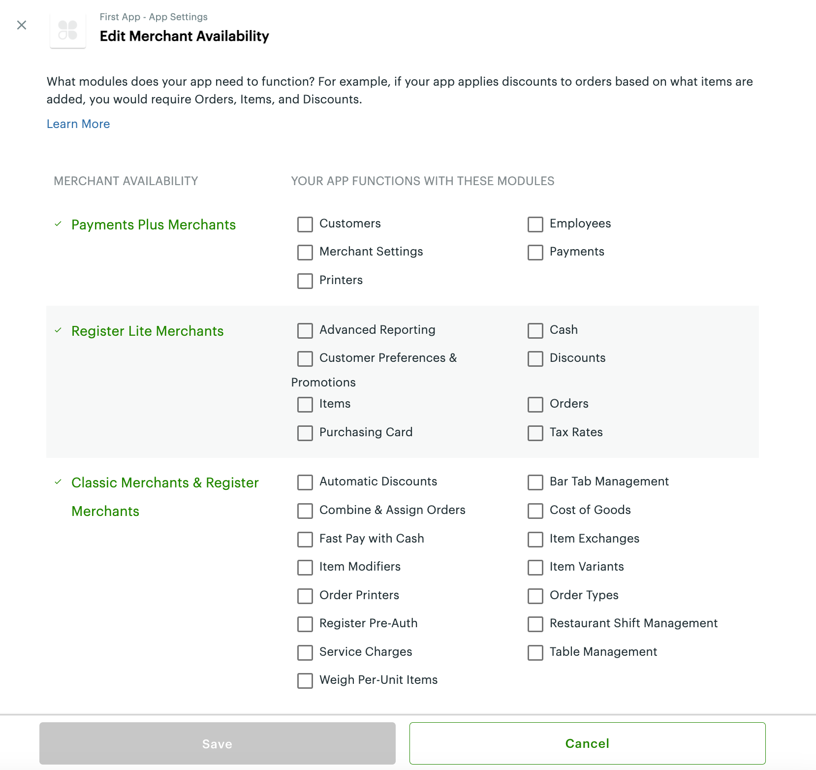 Global Developer Dashboard—Edit Merchant Availability