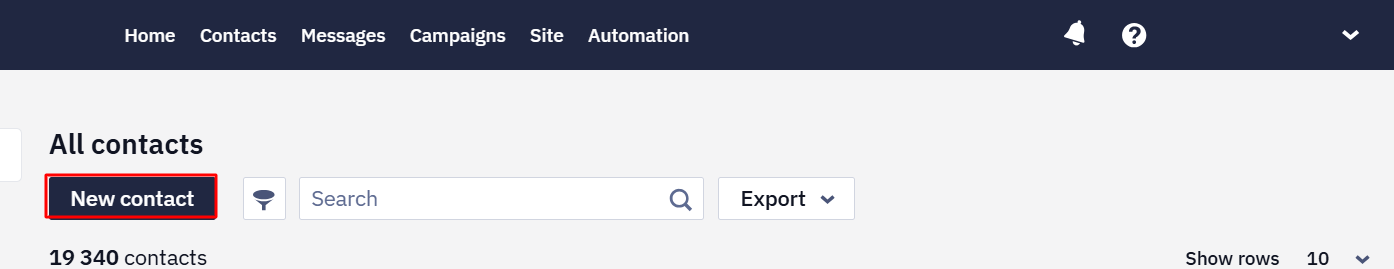 New contact button in the contacts list